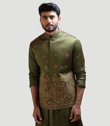 Mehendi Green Palki Embroidered Nehru