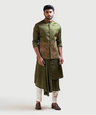 Mehendi Green Palki Embroidered Nehru 1