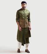 Mehendi Green Palki Embroidered Nehru