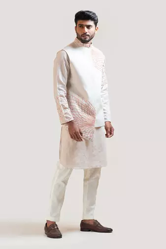 Grey A-Symmetric Embroidered Nehru