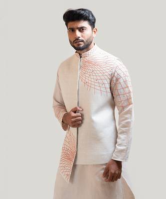 Grey A-Symmetric Embroidered Nehru 3
