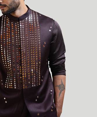 Coco Brown Mirrorwork Nehru 2