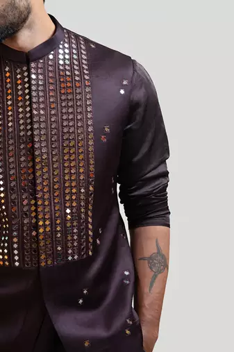 Coco Brown Mirrorwork Nehru