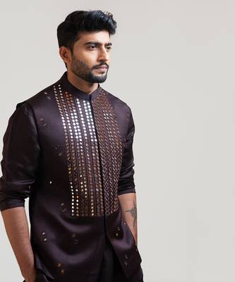 Coco Brown Mirrorwork Nehru 4