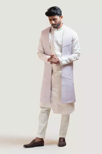 Lilac Long Embroidered Nehru