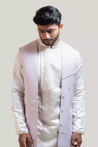 Lilac Long Embroidered Nehru