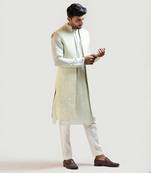 Long Mint Green Chikankari Nehru Jacket