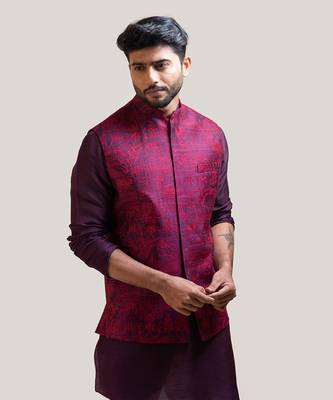 Purple Allover Embroidered Nehru 2