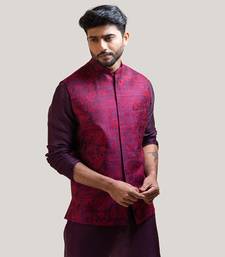 Purple Allover Embroidered Nehru