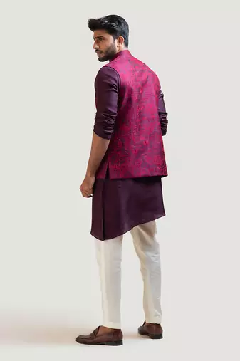 Purple Allover Embroidered Nehru