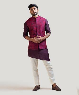 Purple Allover Embroidered Nehru 1