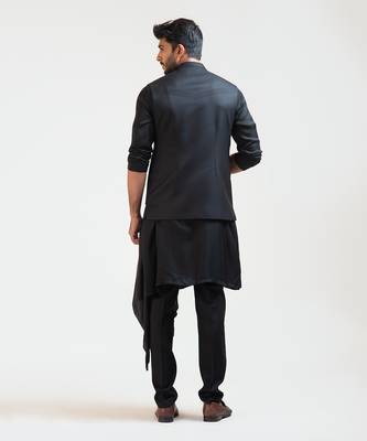 Black Honeycomb Embroidered Double Panel Nehru 3