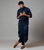 Navy blue Nehru jacket with Honeycomb pattern embroidery highlighted with panel detailing.