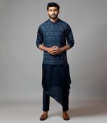 Navy Blue Kora Nehru  jacket with Mughal inspired embroidery.
