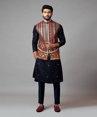 Multicolour Fully embroidered Chikankari Nehru jacket 1