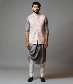 Powder Pink Nehru Jacket with Geometric Mirrorwork Embroidery.