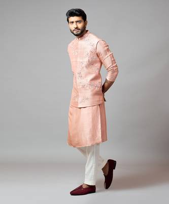 Onion pink Nehru jacket with jaal embroidery. 2