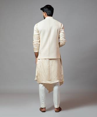 Cream Kora fully embroidered nehru. 3