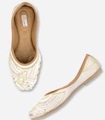 Desi Colour Hand embroidered Ethnic Party Wear Footwear-White Mirror Emb