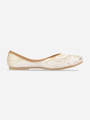 Desi Colour Hand embroidered Ethnic Party Wear Footwear-White Mirror Emb 2