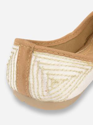 Desi Colour Hand embroidered Ethnic Party Wear Footwear-White Mirror Emb 4