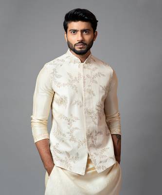 Off white Nehru jacket with delicate jaal embroidery 3