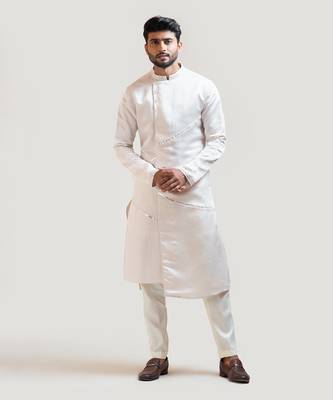 Cream A-Symmetric Mirrorwork Kurta Set 1