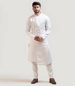Cream A-Symmetric Mirrorwork Kurta Set