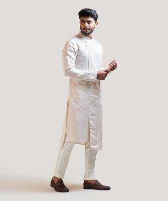 Cream A-Symmetric Mirrorwork Kurta Set 2
