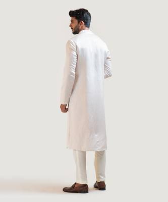 Cream A-Symmetric Mirrorwork Kurta Set 4