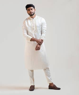 Cream Chinz Embroidered Kurta Set 1