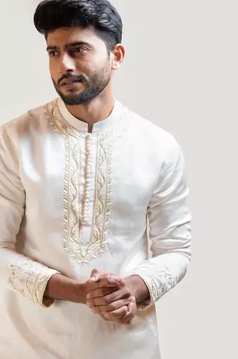 Cream Chinz Embroidered Kurta Set