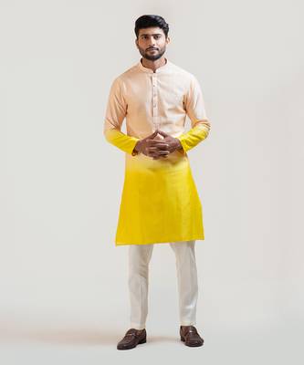Peach To Yellow Ombre Shaded Kurta Set 1