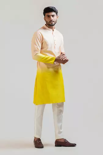 Peach To Yellow Ombre Shaded Kurta Set
