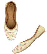 Desi Colour Hand embroidered Ethnic Party Wear Footwear-White Multicolour Emb