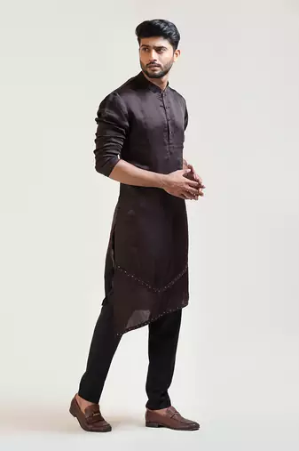 Coco Brown A-Symmetric Embroidered kurta Set