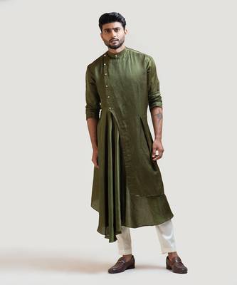 Mehendi Green Drape Kurta Set 1