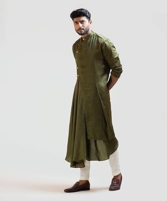 Mehendi Green Drape Kurta Set 2