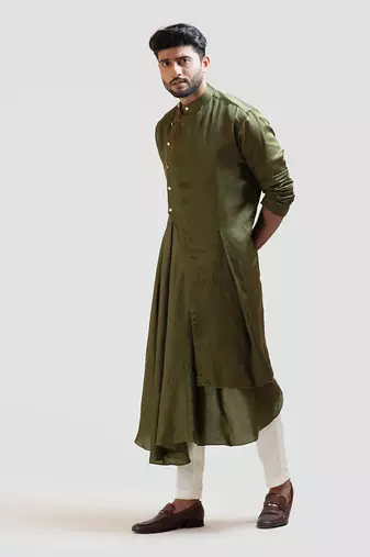 Mehendi Green Drape Kurta Set