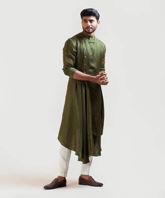 Mehendi Green Drape Kurta Set 3