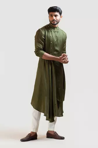 Mehendi Green Drape Kurta Set