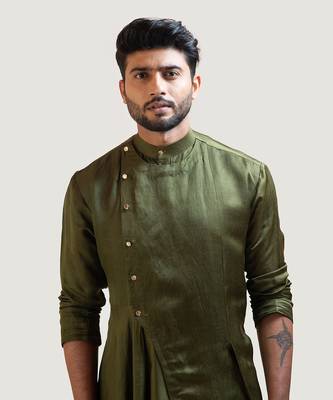 Mehendi Green Drape Kurta Set 4