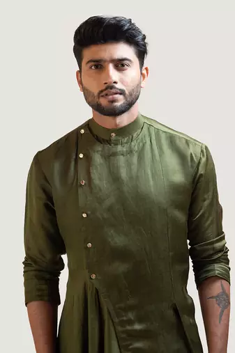 Mehendi Green Drape Kurta Set