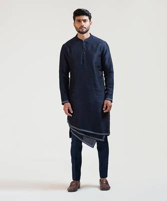 Ink Blue Geometric Panelled Kurta Set 1
