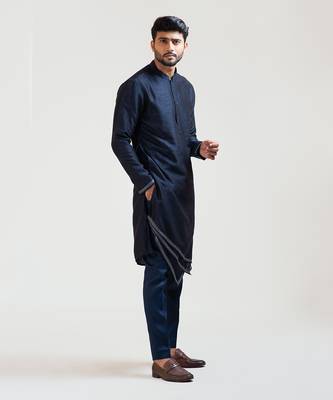 Ink Blue Geometric Panelled Kurta Set 2