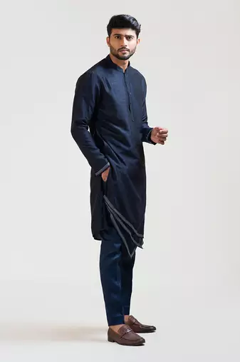 Ink Blue Geometric Panelled Kurta Set