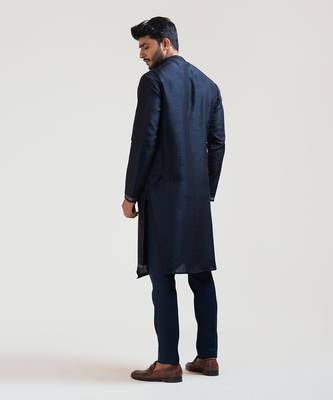 Ink Blue Geometric Panelled Kurta Set 3