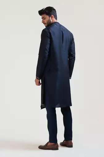 Ink Blue Geometric Panelled Kurta Set