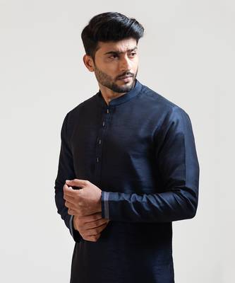 Ink Blue Geometric Panelled Kurta Set 4