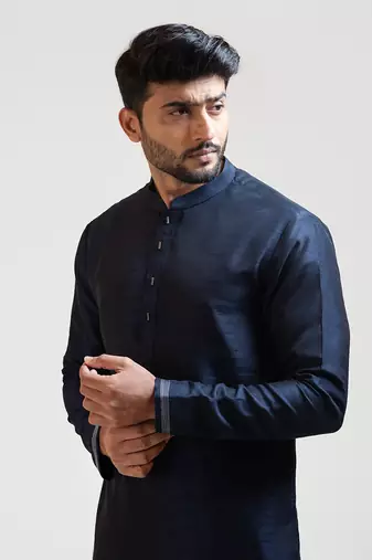 Ink Blue Geometric Panelled Kurta Set